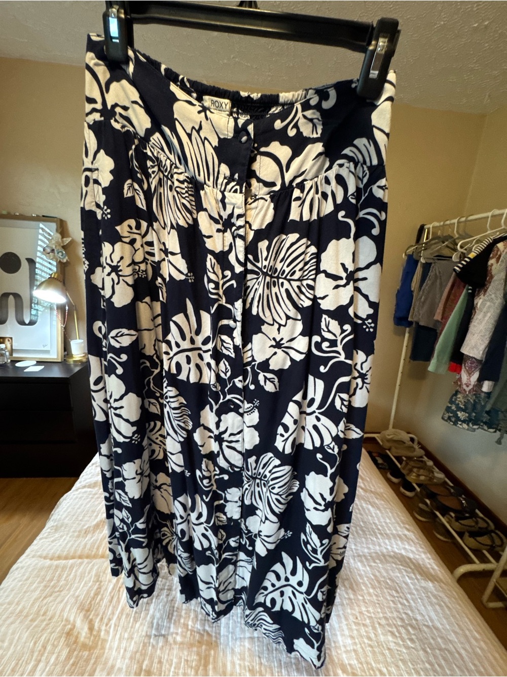 Roxy Navy & White Tropical Print Maxi Skirt